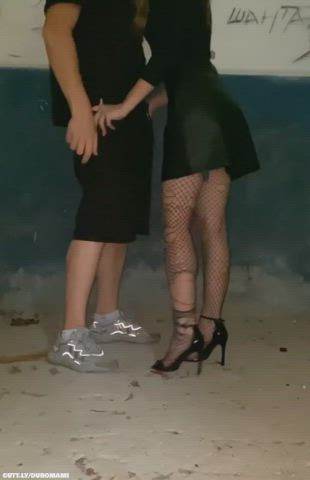 Amateur Big Dick Blowjob Cum On Pussy Leather Public Sex Skirt Standing Doggy Porn GIF by duromami