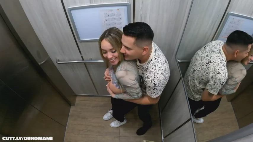 Amateur Big Tits Blowjob Caught Elevator Public Real Couple Sex Standing Doggy Porn GIF by duromami