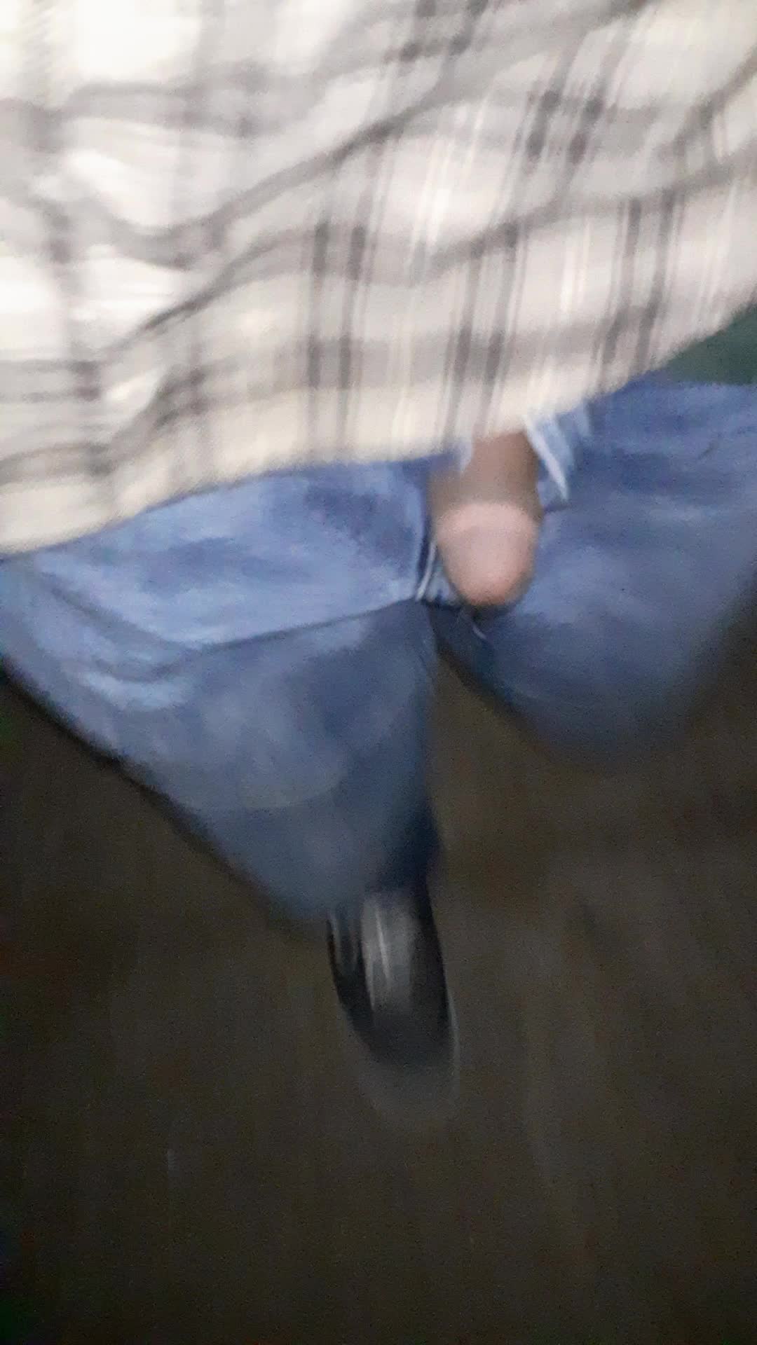 Soft cock out while walking down a public street