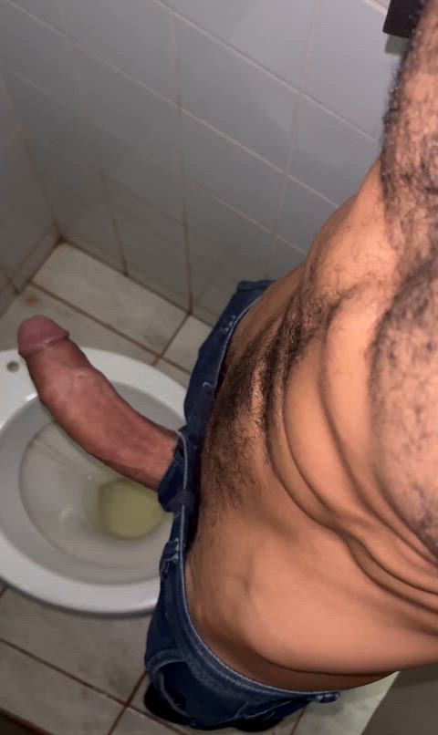Displaying my huge cock in the public restroom, waiting for someone to come in. thumbnail
