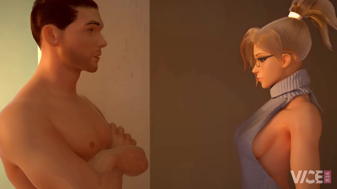 Mercy gives a blowjob in a virgin killer sweater