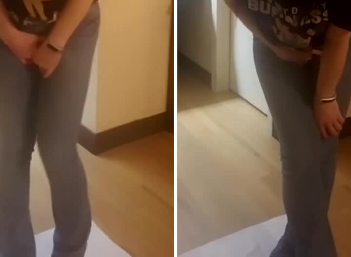 Holding on the left, letting go on the right in jeans