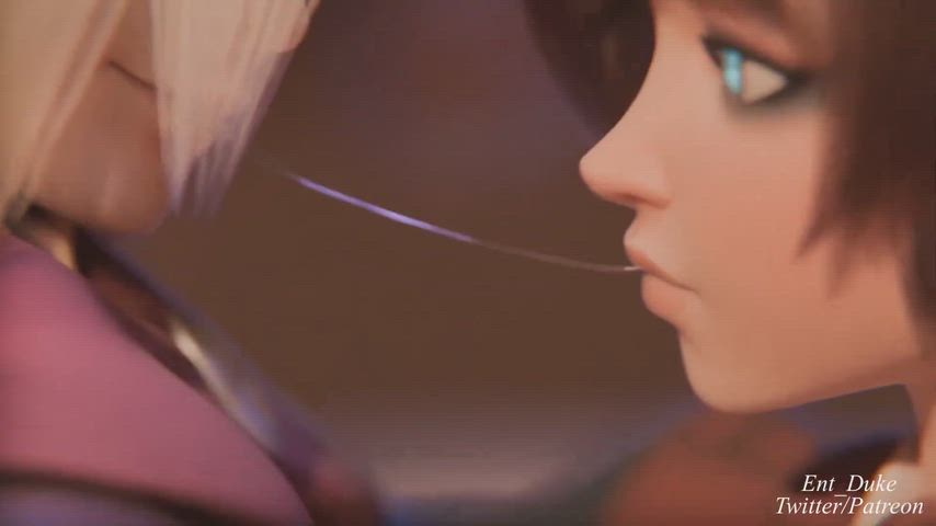 A double blowjob from Mercy and Kiriko as a reward to the carry of their team (Artist: Ent_duke)