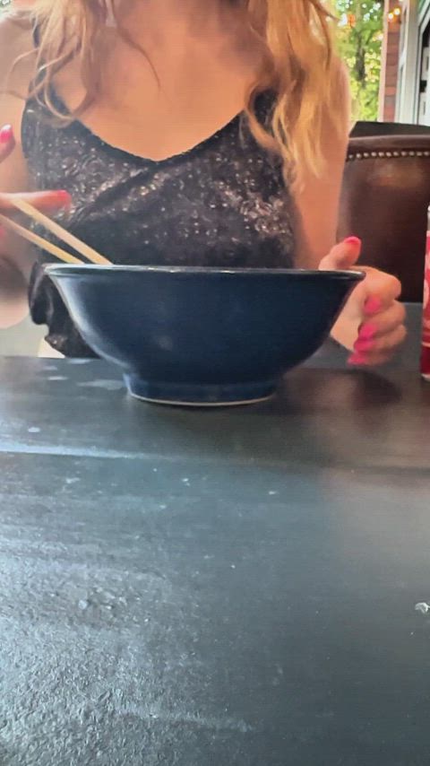 Putting on a risky little show for my roommate while we wait for our food to arrive