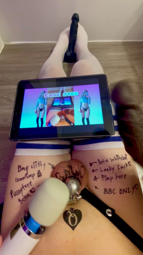 Plapping my useless cum out with a BBC dildo 💦😭