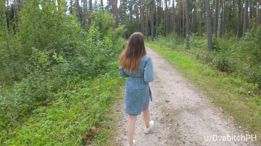 Revealing my sexy body on the hiking trip through the woods