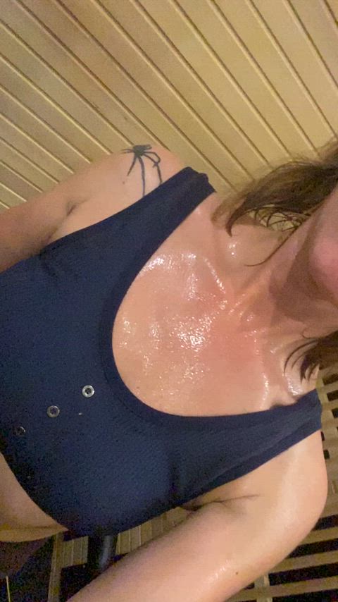 Showing off my sweaty tits at the gym