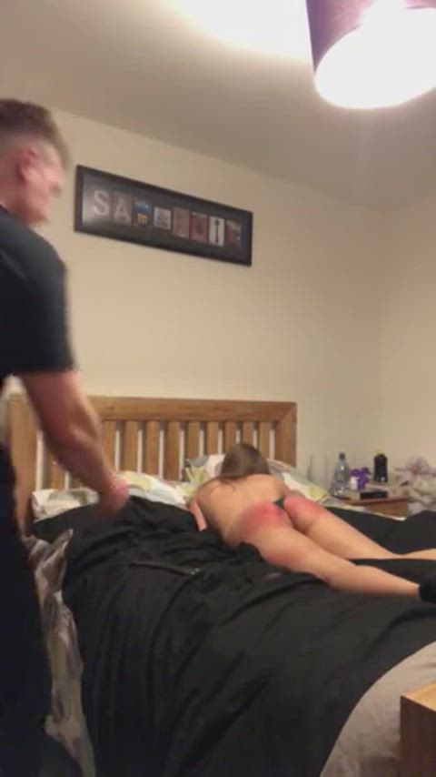 Naughty girl disciplined with the strap