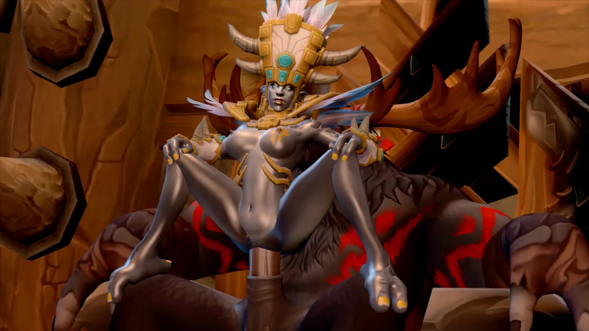 Queen Talanji seeing how her new throne fits her.