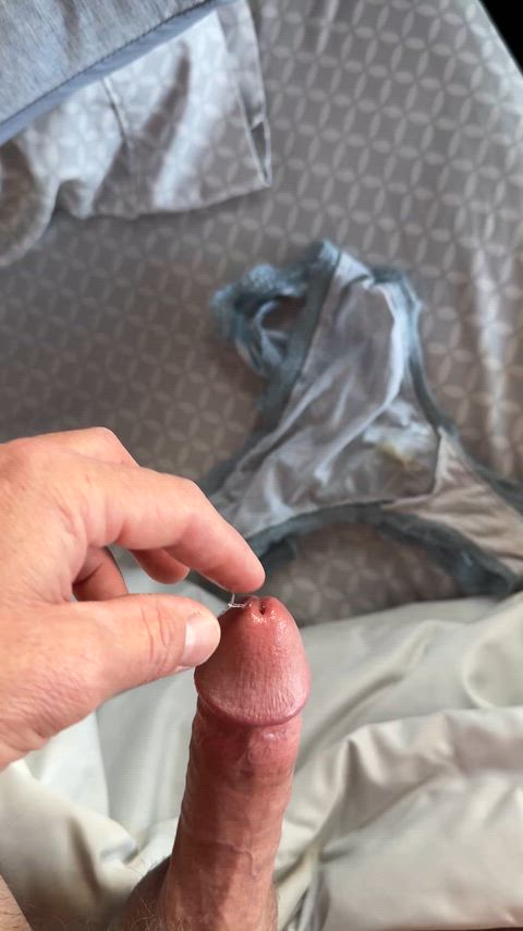 47 precum while playing with her panties