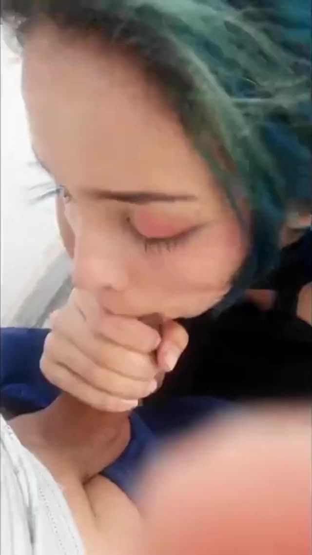 Blue hair hottie finishing the job