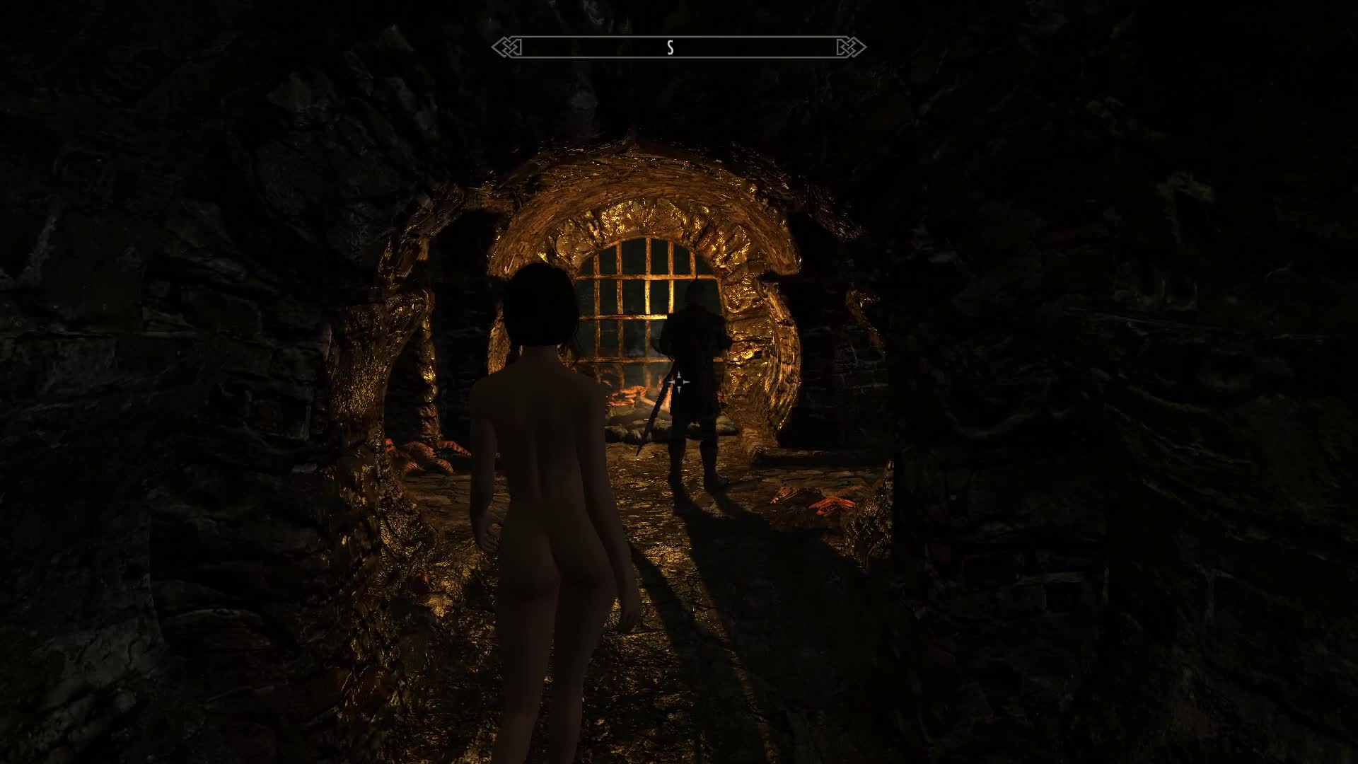 The dragonborn has some fun with a guard in the sewer