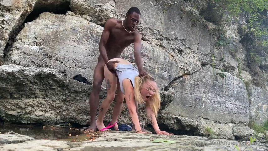 BBC Bending Over Doggystyle Interracial Outdoor Public Rough White Girl Porn GIF by manemane6