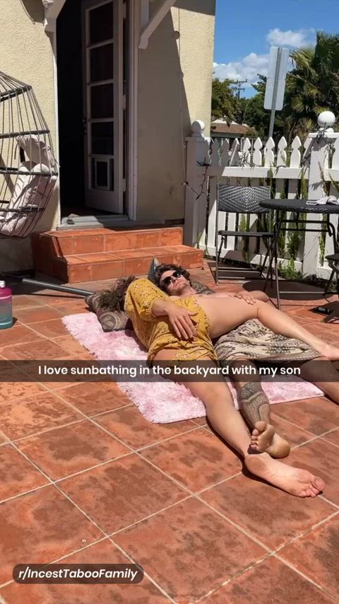 I love sunbathing in the backyard with my son