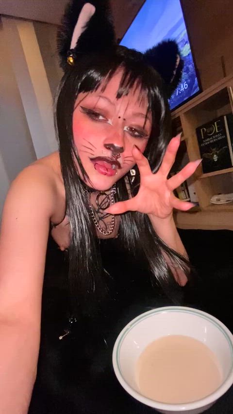 Drinking milk as a good kittie for u with a cosplay come enjoy