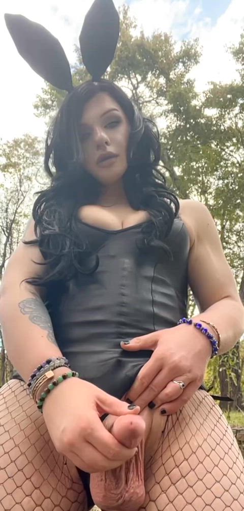 Wyd when you find a tgirl playboy bunny cumming multiple times in the forest?