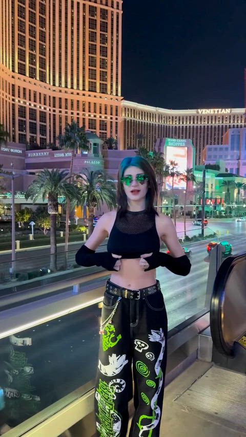 Risky flashing boobs in public