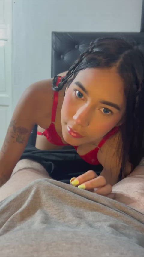 Focus on my tongue caressing your delicious little thing and tell me how long it would take you to get hard