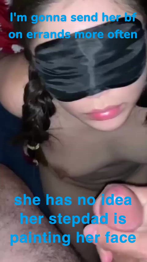 She thinks her boyfriend is the one cumming all over her face, not her creepy stepdad