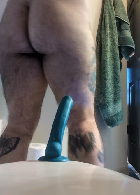 Bouncing my ass on my teal dildo