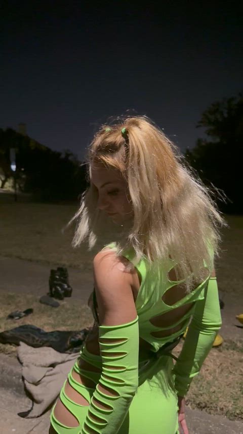 The girls take turns kneeing, punching, and punting their stud’s nuts in the middle of the street
