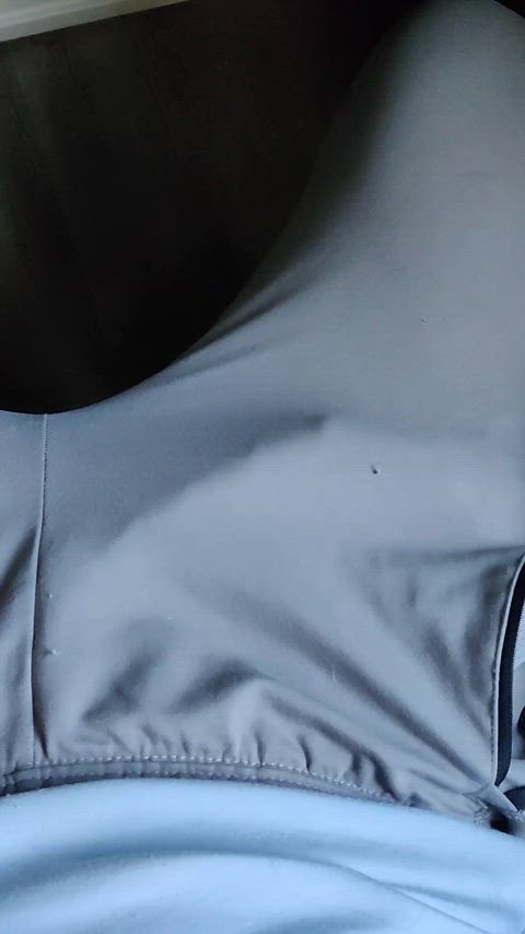 Thick precum soaking through my grey sweatpants