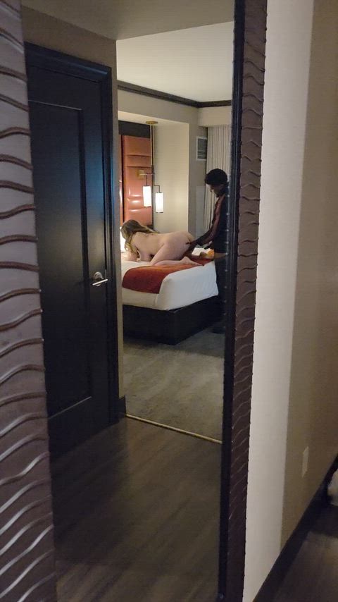 Daddy comes back to the room for alittle surprise...