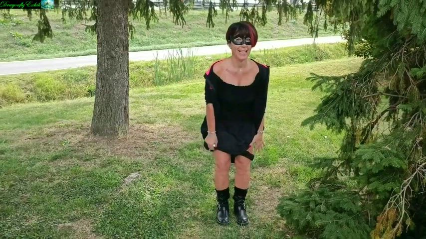 Exhibitionism and Pissing with Butt Plug Along Country Roads