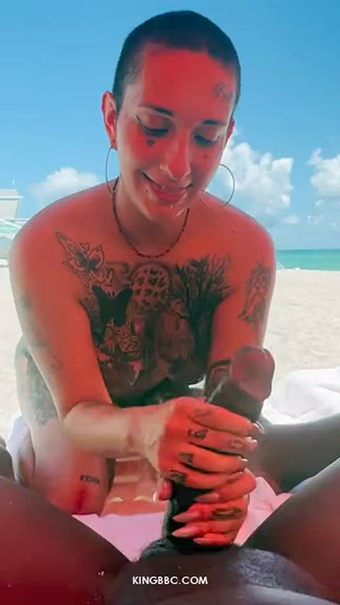 BBC Beach Big Dick Handjob Outdoor Public Short Hair r/CaughtPublic Porn GIF by adultprime