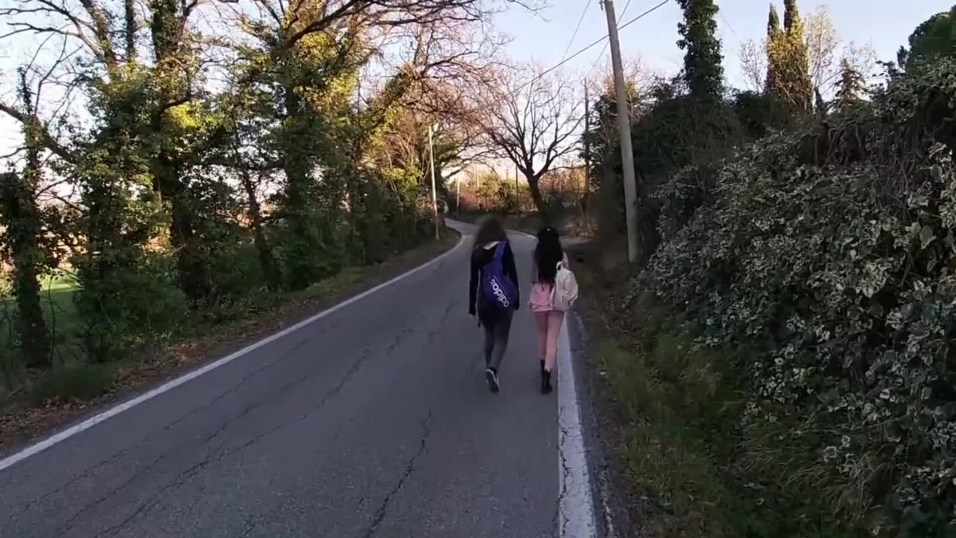 College girl fucked infront of her friend outdoors