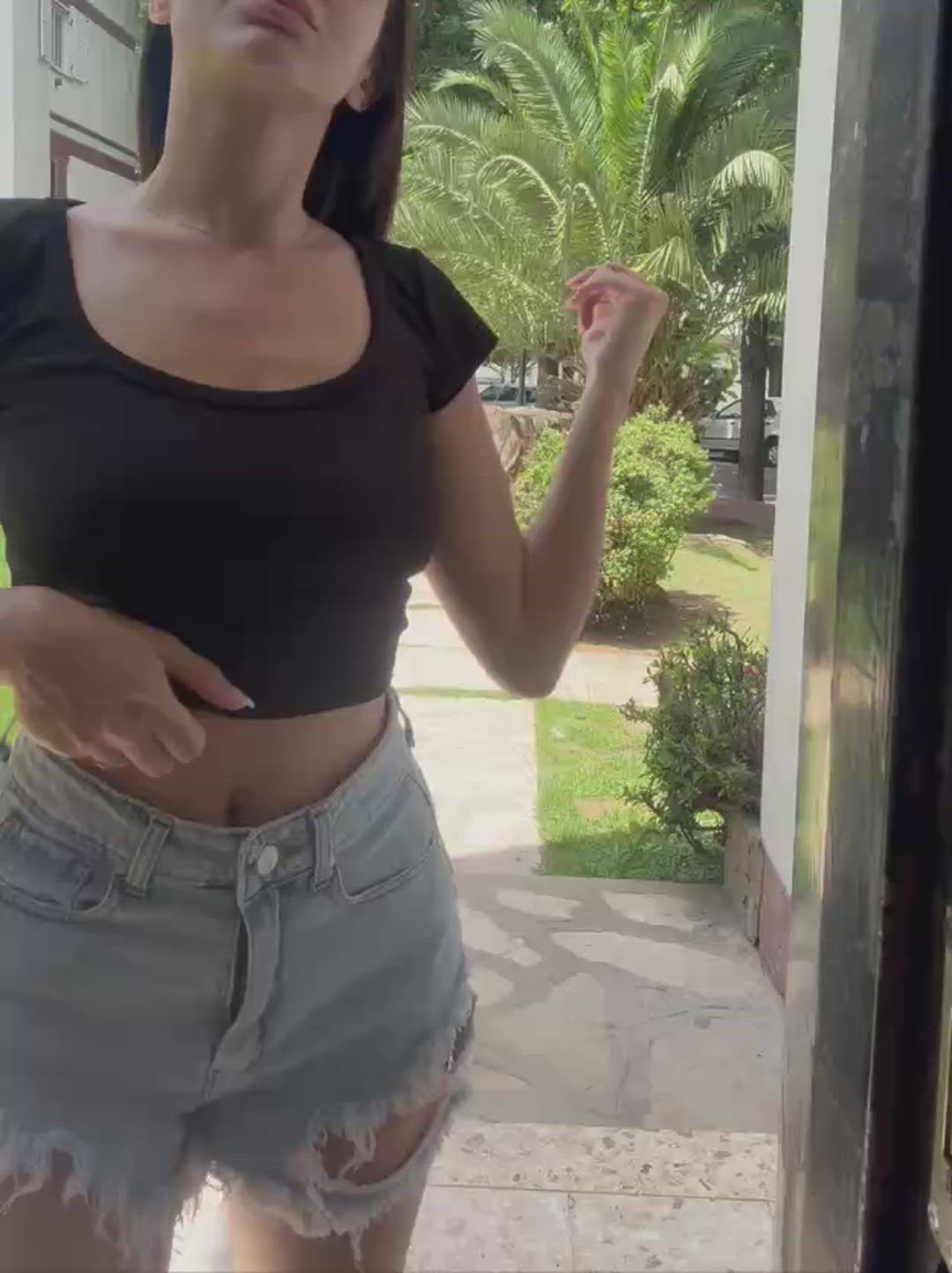 I have a dare to reveal my breasts over my friend's intercom