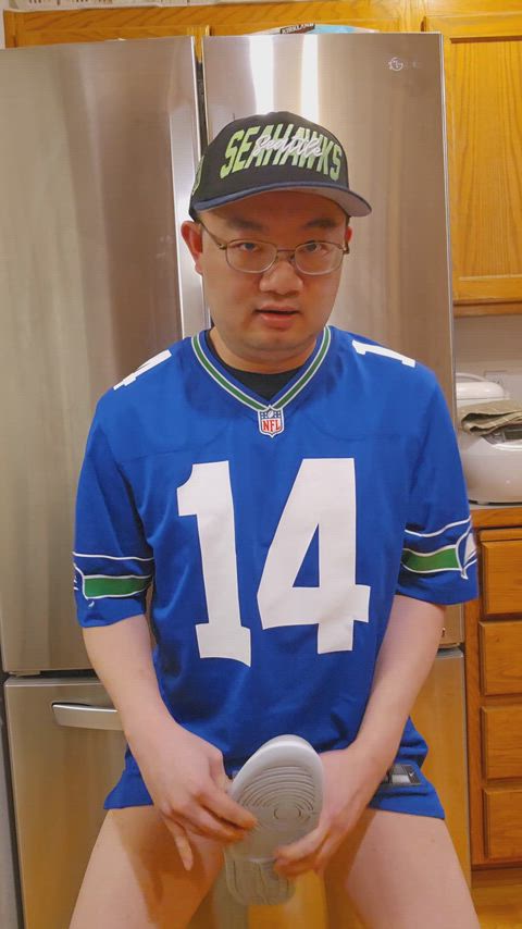 Just licking and playing with Jordans before cumming on them