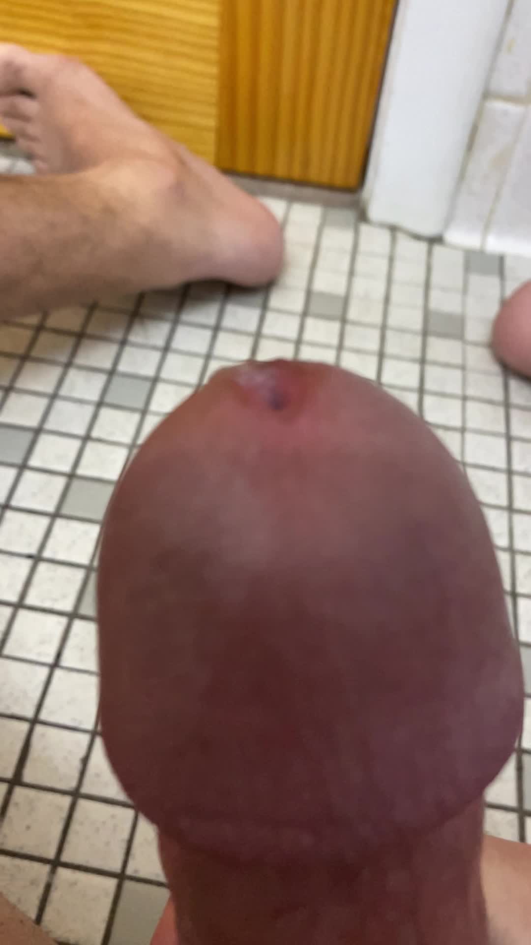 Slowmo of cum leaking out my fat head