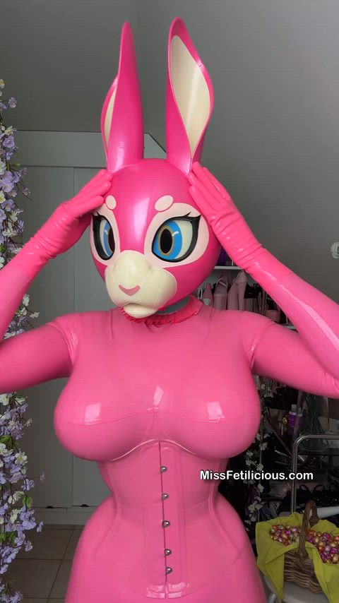 Big Tits Catsuit Cute Fetish Kinky Latex Latex Gloves Mask OnlyFans Rubber Porn GIF by missfetilicious