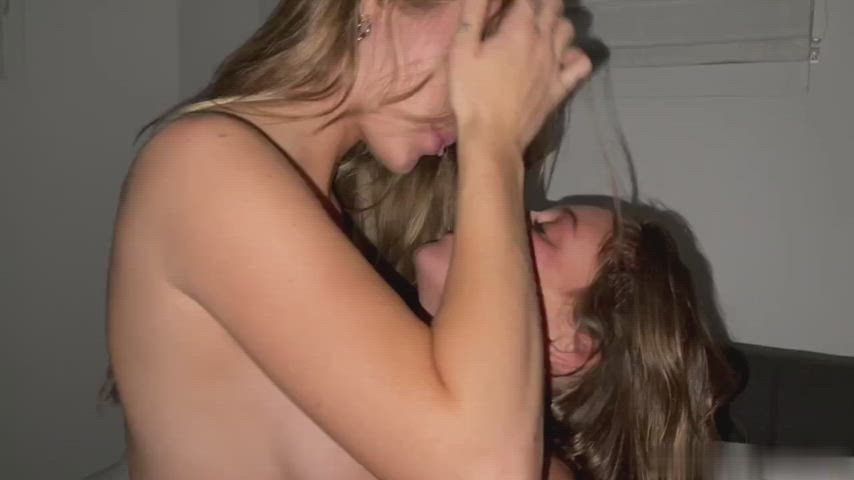 Sky Bri and Stella Barey sharing a wet kiss