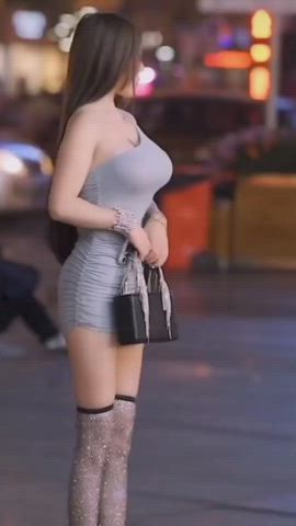 Asian Big Tits Cleavage Dress High Heels Legs Pretty SFW Stockings Porn GIF by duromami