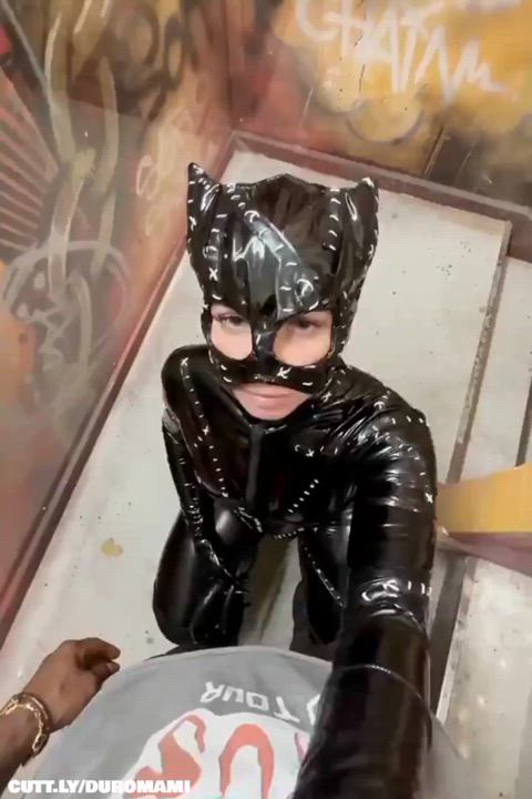 BBC Catgirl Catsuit Costume Interracial Leather Public Standing Doggy Porn GIF by duromami