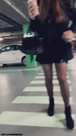 Amateur Exhibitionist High Heels Hotwife Public Pussy Stockings Upskirt Porn GIF by duromami