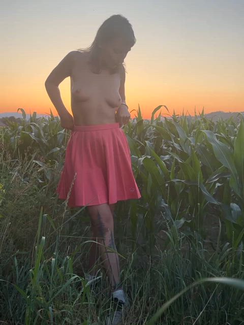 Stopped my car by the road and watched the sunset topless