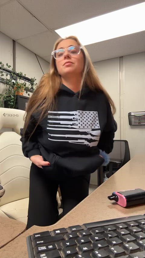 Part time in the office, part time mom , full time flashing tits