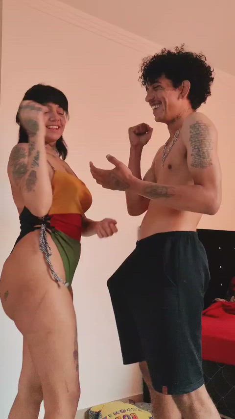 Casual cute couple play Rock Paper Scissors