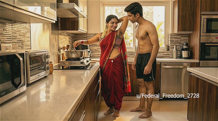 Marathi stepmom turns whore in kitchen → hairy pits devoured, asshole licked raw moaning “betu”