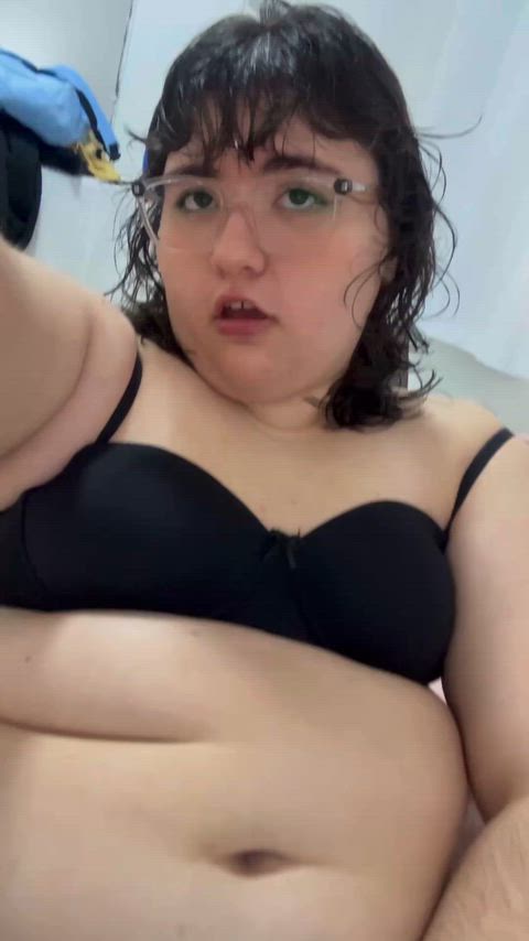 Showing off a cute black undies set, highlighting my fupa and fat belly