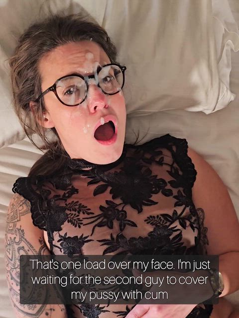 I got a huge facial and I'm now just waiting for the second guy to cum