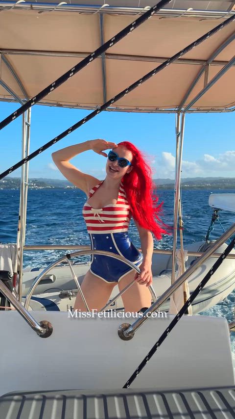 Boat Fetish Kinky Latex Public Red Hair Redhead Rubber Sailor White Girl Porn GIF by missfetilicious