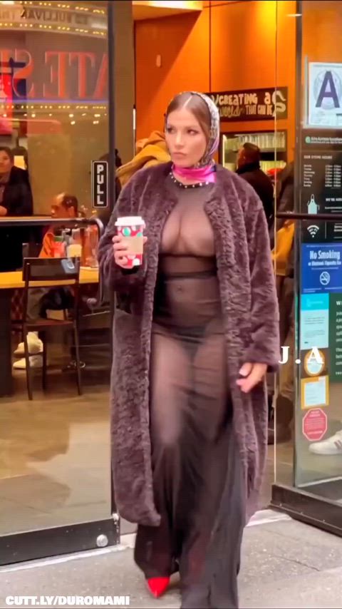 Amateur Arab Areolas Big Tits Exhibitionist NSFW Public See Through Clothing Sheer Clothes Porn GIF by duromami