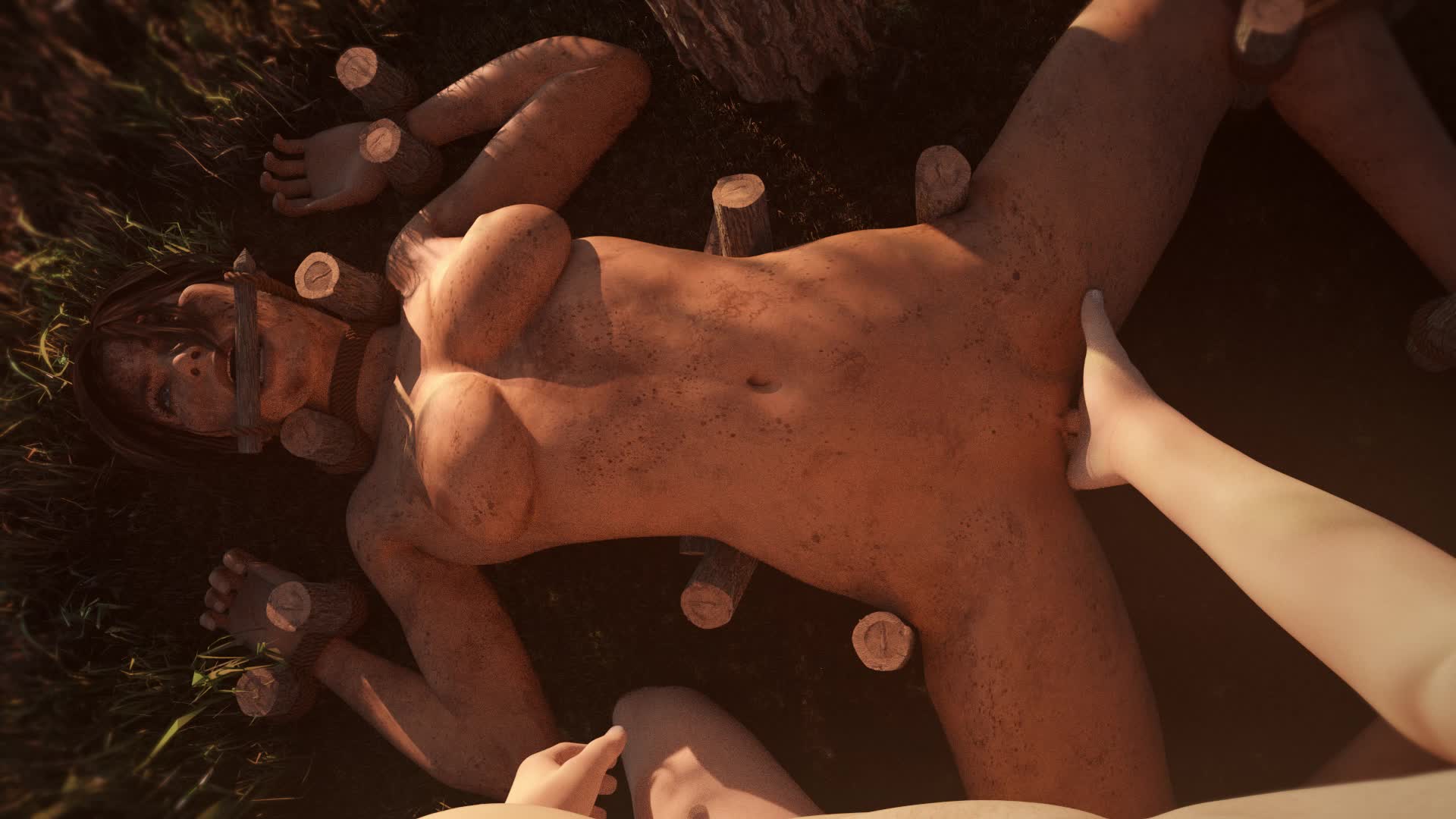 Lara Croft tied down and fingering