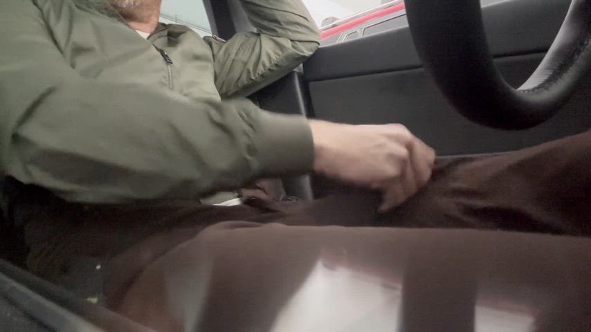 I got a little too carried away stroking my cock while waiting for my next passenger. She was walking up as I was cumming!