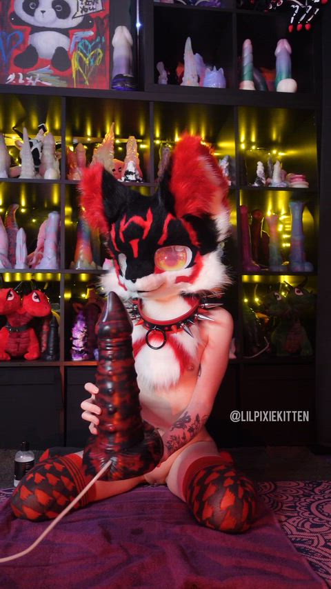 Getting a big messy creampie riding XL Demon Dick from Bad Dragon