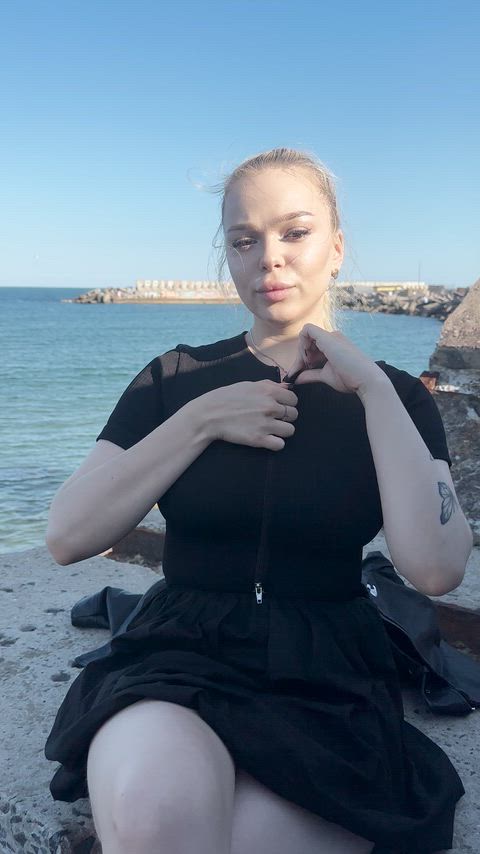 Showing off my boobs on the embankment